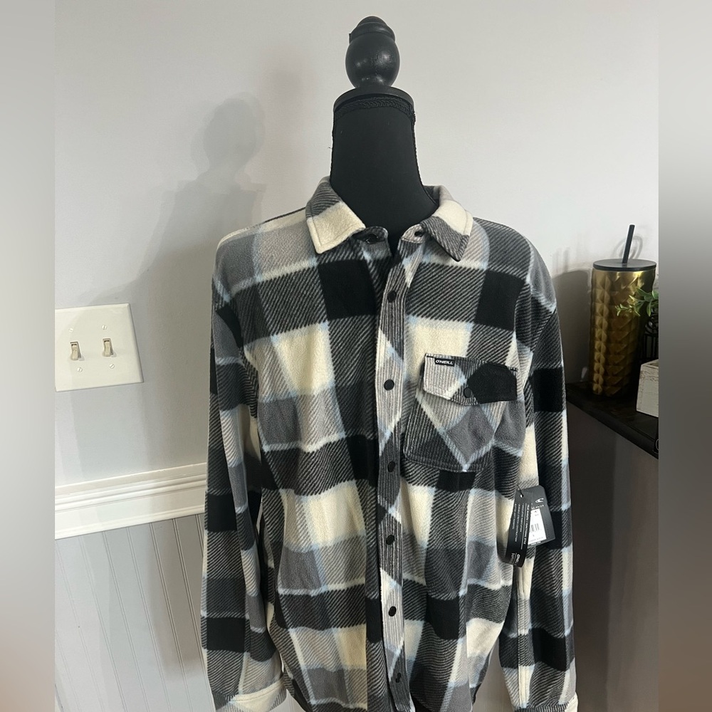 O'Neill Men’s Gray and Black Plaid Shacked/Shirt